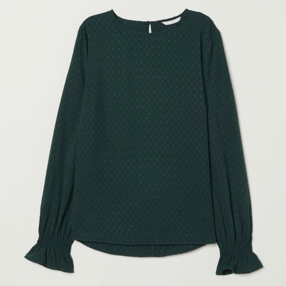 Dark Green Blouse with Smocking